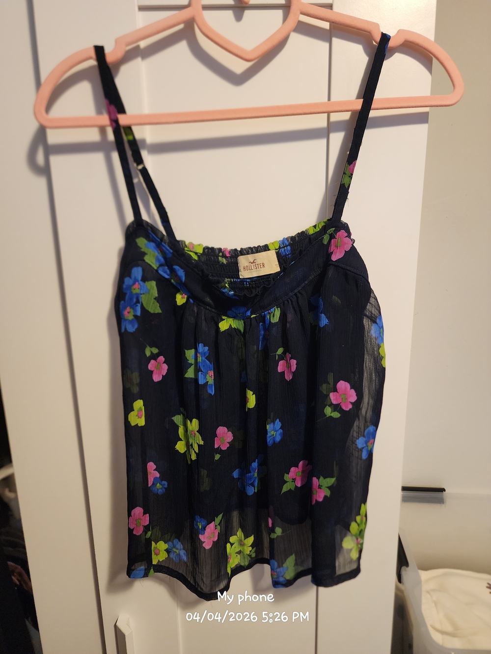 Hollister Black Floral Sheer Spaghetti Strap Tank Top